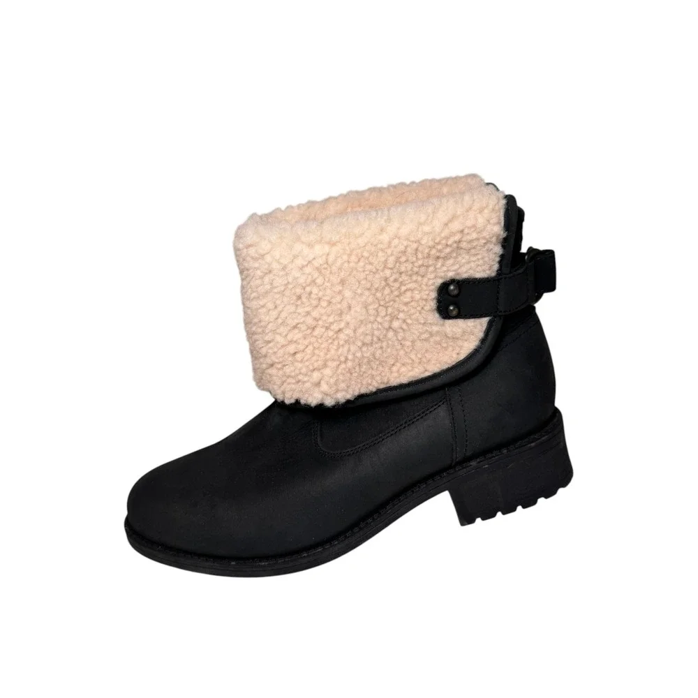 UGG Aldon Fold Down Cuff Boots Black Water Resistant‎ Wool Lined Women's 9.5 New